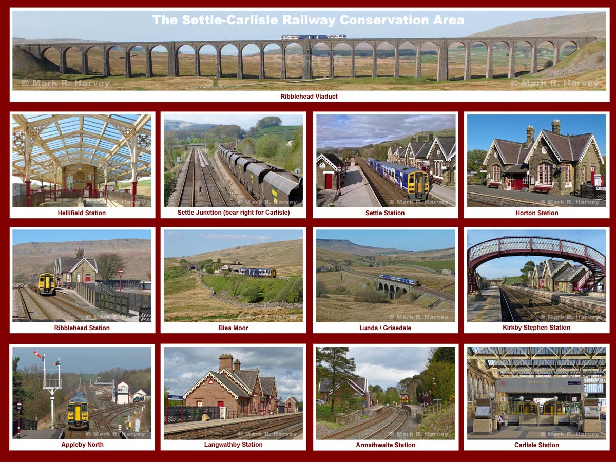 To view a larger version, click / tap on thumbnail Montage of 13 photos illustrating the scenic qualities of the Settle-Carlisle Railway Conservation Area.